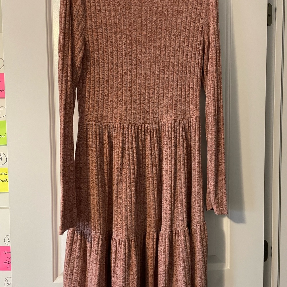 5$ ADD ON! Pink Ribbed Long Sleeve Dress